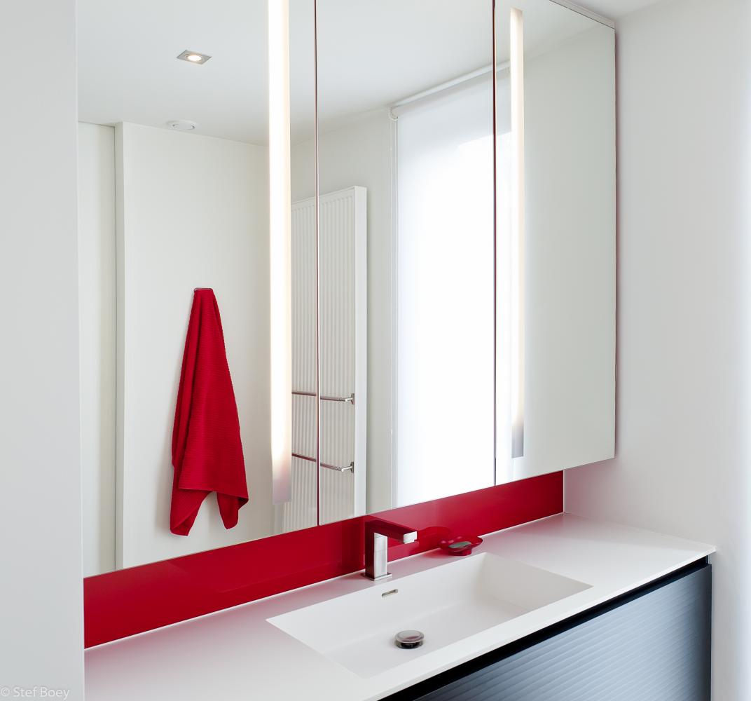 Illustratie of afbeelding op qualiglas.be van realisatie in glaswerk: renovatie van badkamer – spiegels plaatsen.